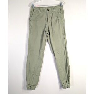Bearbottom Green Jogger Pants; Cotton Blend, Elastic Waist, Cuffed Ankle